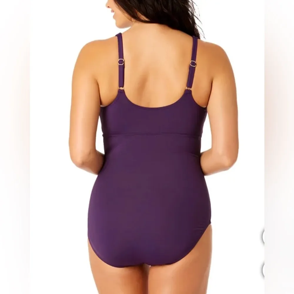 LANDS END Elegant Purple Women's Swimsuit Size L - Image 3