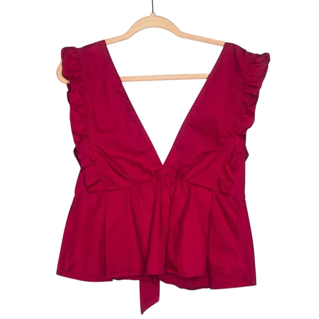 Zara Pink Cottagecore Y2K Ruffle Peplum Bow Back V Neck Top Size L Sleeveless - Image 3