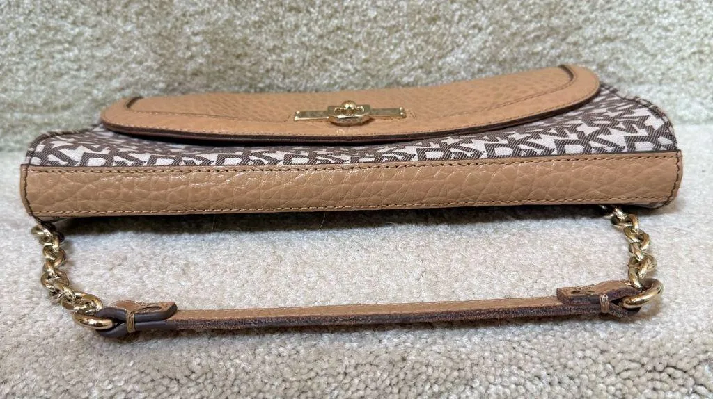DKNY Brown Pebbled Leather Handbag Clutch Gold Chain Handle‎ 12x6 - Image 3