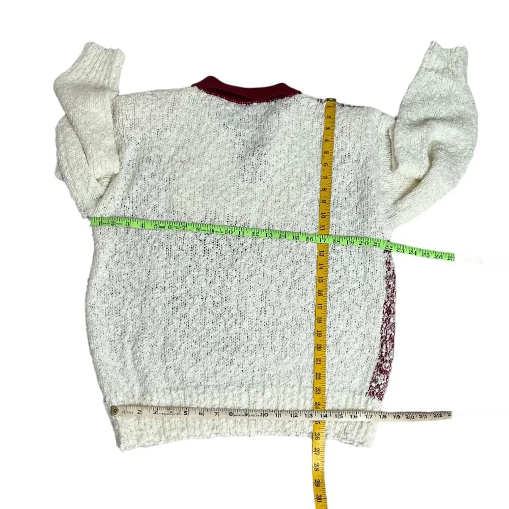 SEPARATE ISSUE Woman Sweater Nubby Knit Floral Appliqués Burgundy Cream VINTAGE Size undefined - Image 5