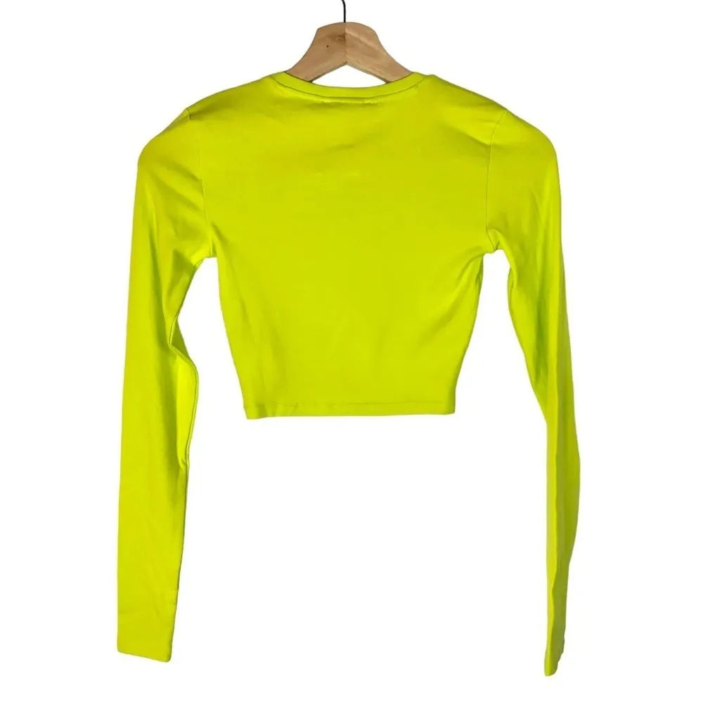 Zara Lime Green Neon Long Sleeve Cropped Top S - Image 3