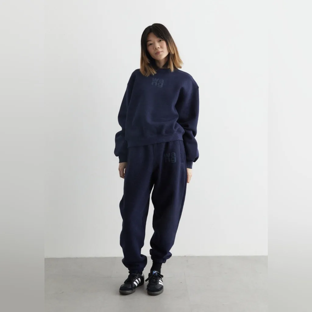 Alexander Wang Essential Crew Sweatshirt Paint Puff Logo in Navy Blue Glitter M - Image 5