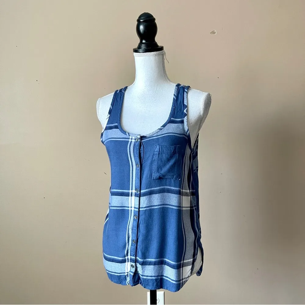 MUDD | Blue Plaid Button Down Tank Top Sz S - Image 3