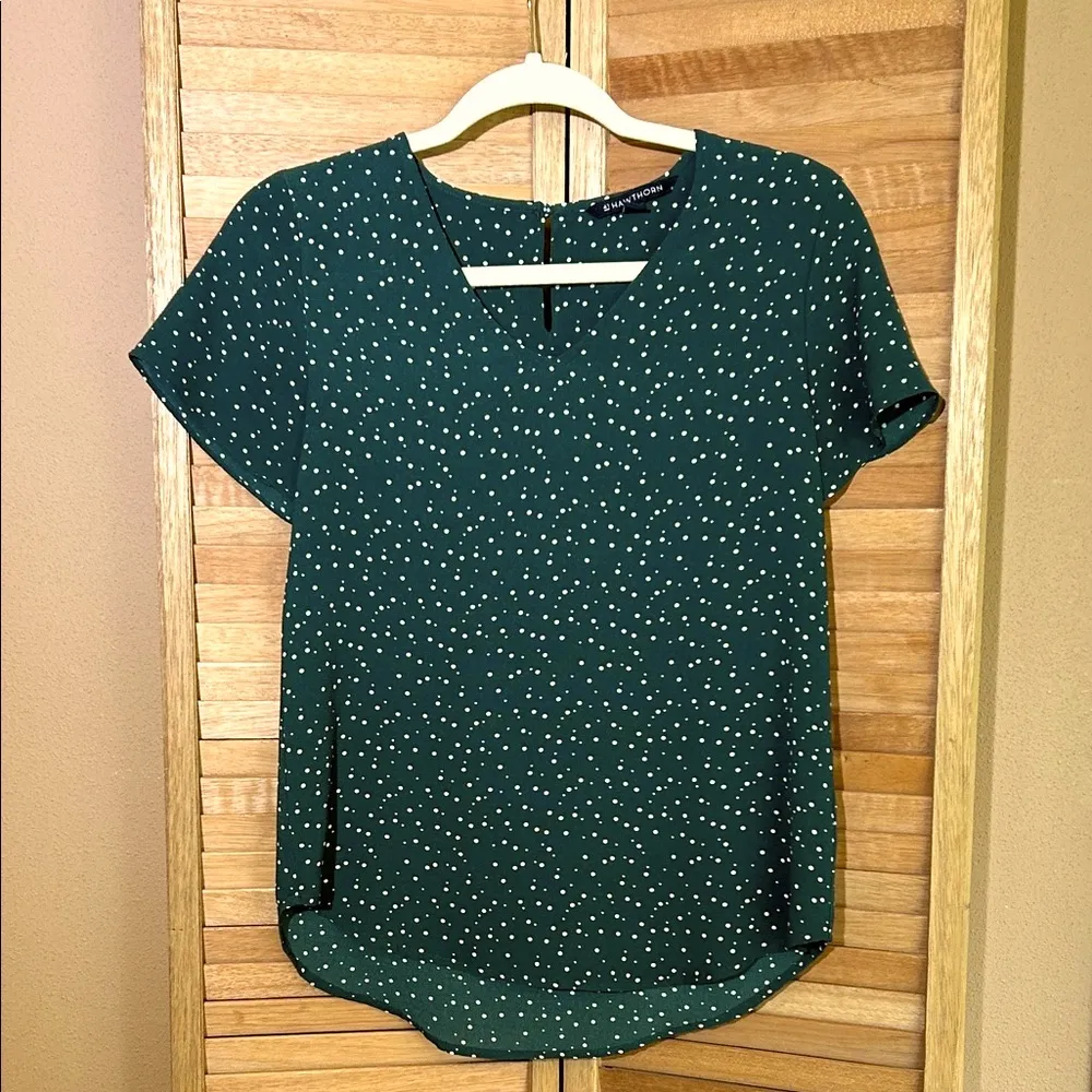 41 Hawthorn forest green polka dot short sleeve blouse top size XS Petite - Image 4
