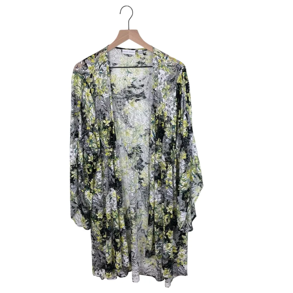 Susan Graver Printed Stretch Lace Drape Front Cardigan Size 3X Floral Bohemian - Image 2