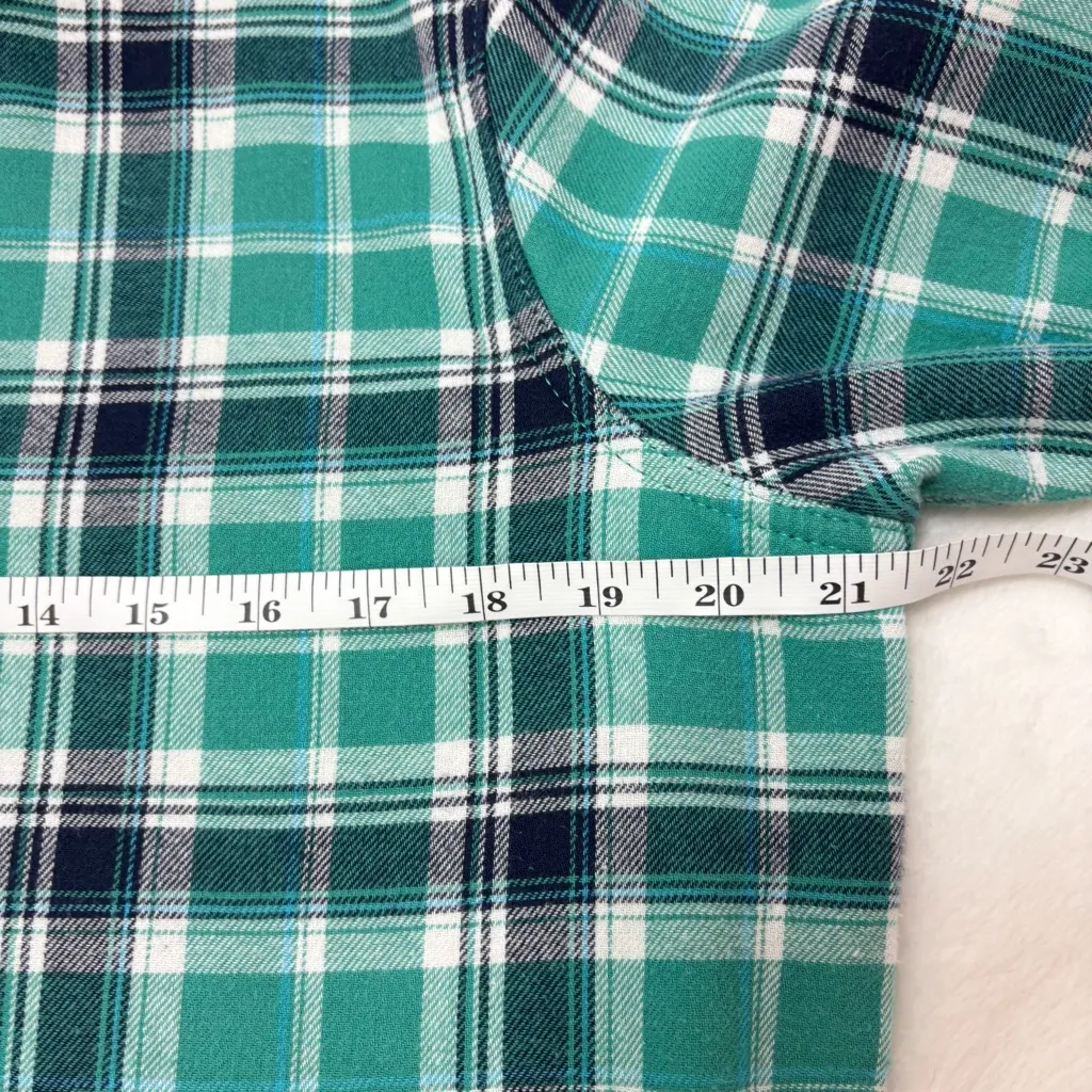 Orvis Flannel Blue Teal Plaid Fleece Lined Shacket Snap Front Size M - Image 7