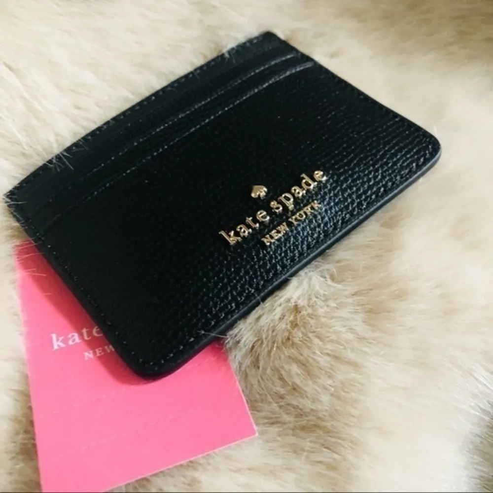 Kate Spade Black Saffiano Leather Card Holder Wallet KSNY Logo NWT - Image 2