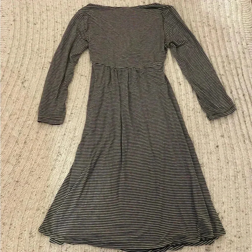 Motherhood Maternity black and grey‎ striped faux wrap dress, size medium​ - Image 2