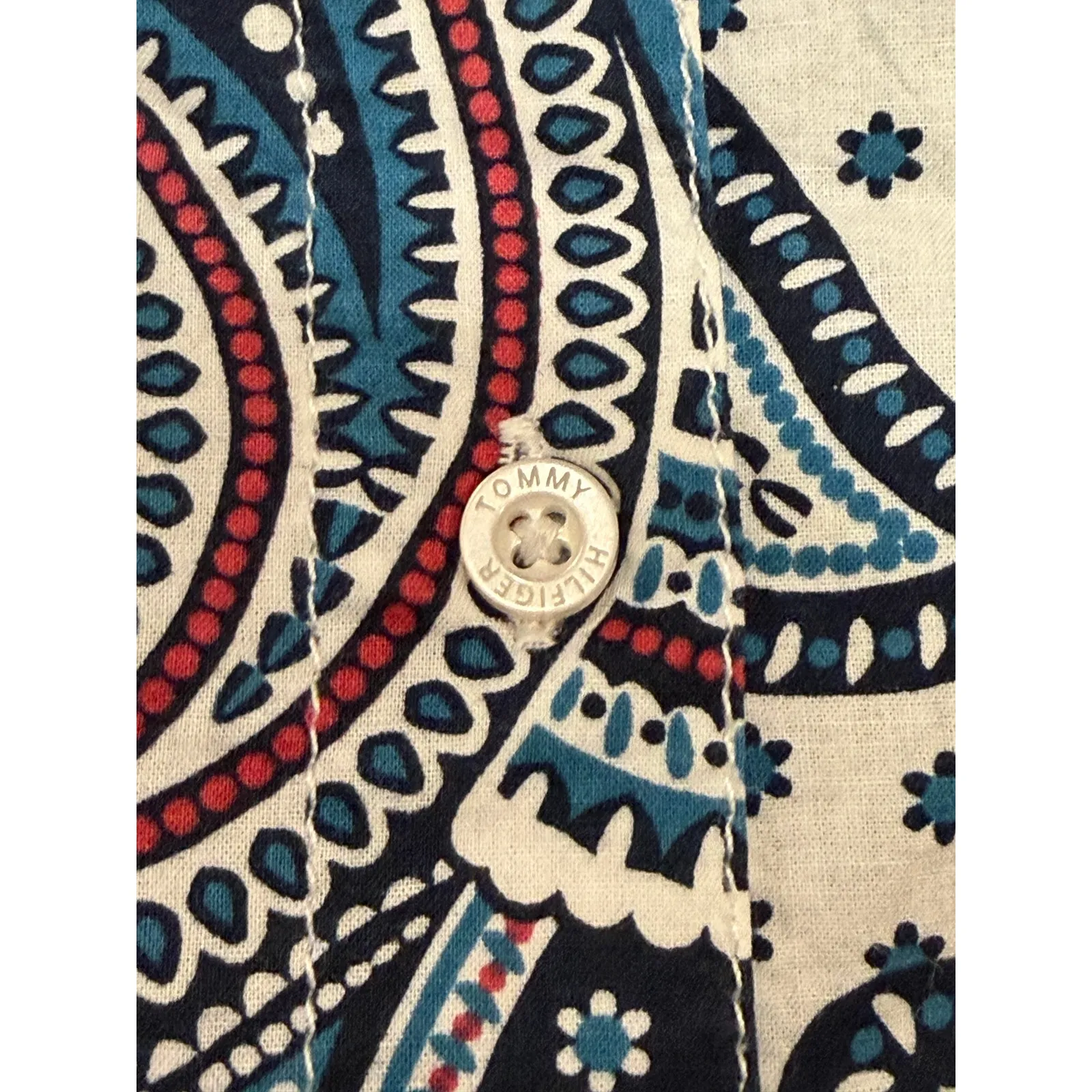 Tommy Hilfiger Button Up Shirt Womens XL Blue Multicolor Paisley Cotton Blouse - Image 5