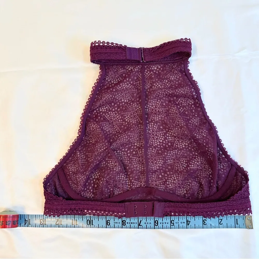 NWT  Taylor Hill High Neck Sheer Lace Bralette - Burgundy - S - Image 8