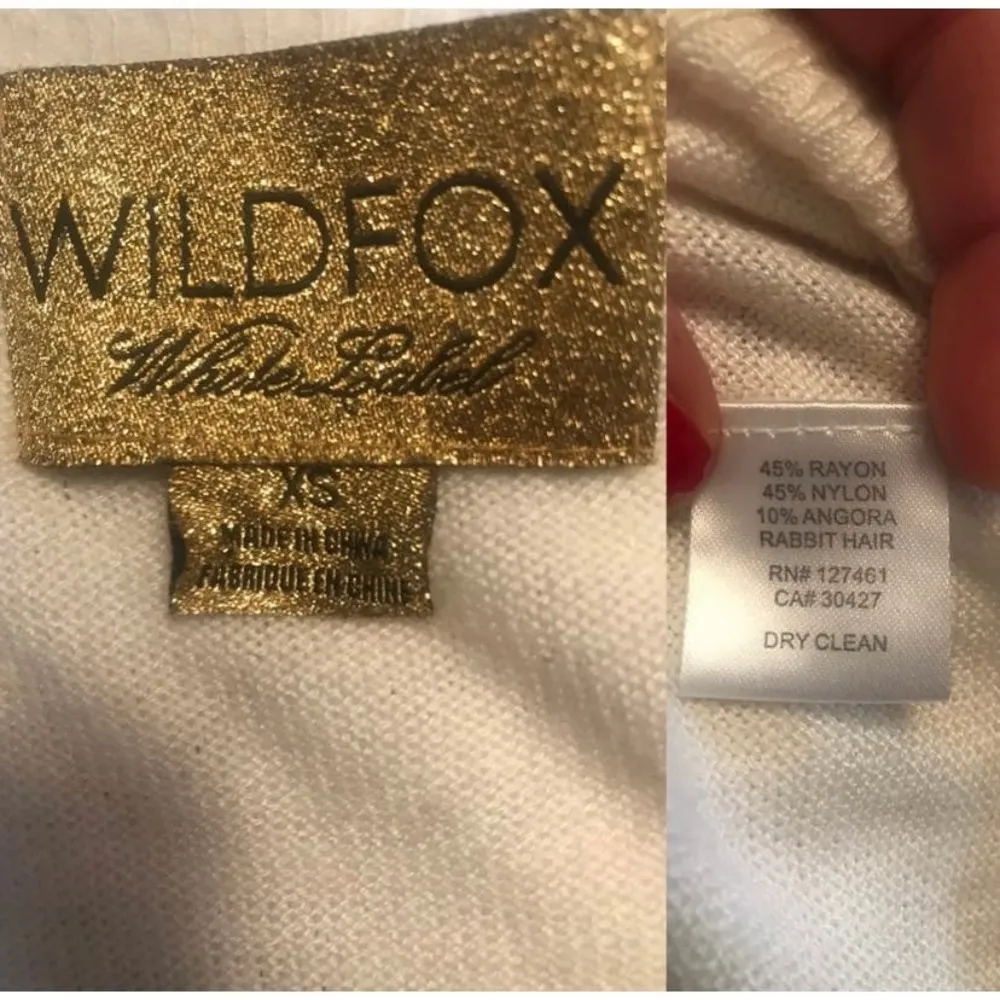 WILDFOX White Label White Sweater Gold Sequins No. 9 V-Neck Angora Oversized XS - Image 6
