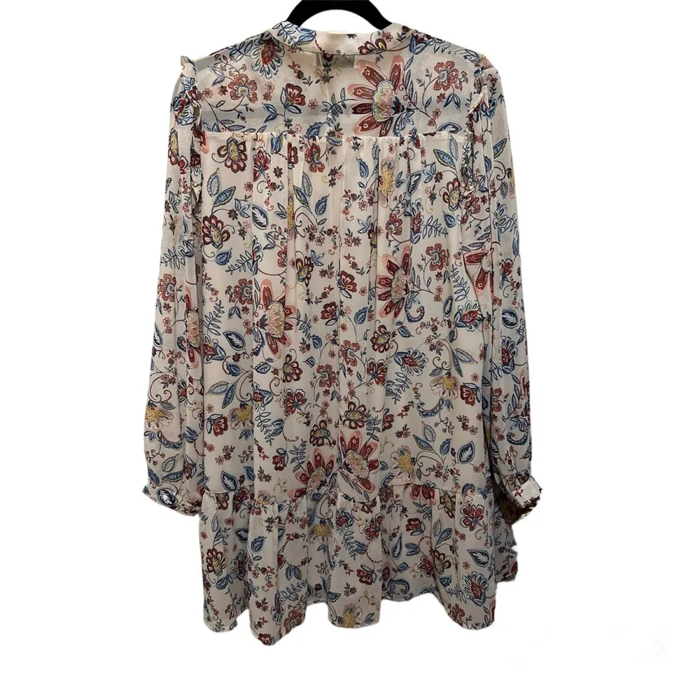 Darah Dahl Cream/Red/Blue Paisley Floral Boho Mini Dress Sz M Women Size M - Image 5