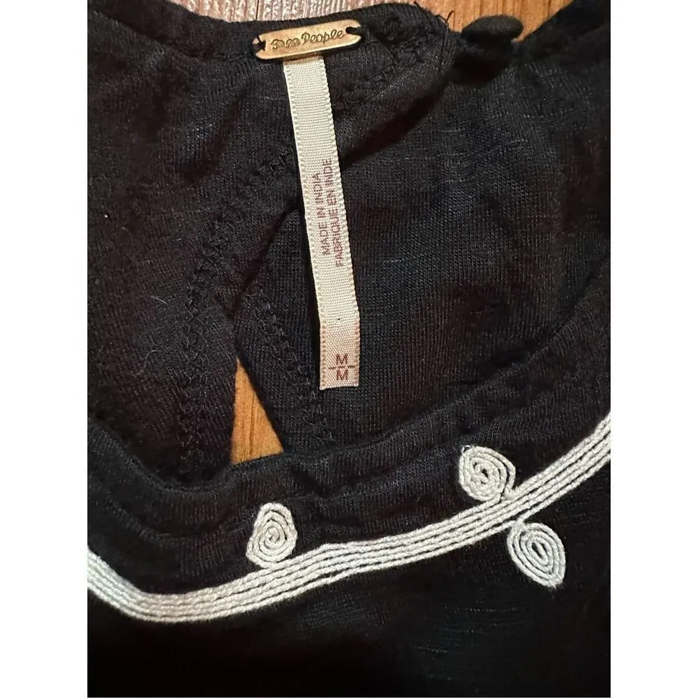 Free People DOS SEGUNDOS Black/White Embroidered Batwing Top Sz M - Image 7