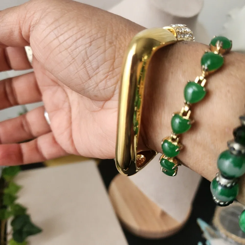 Lux Gold with CZ Crystals Rectangle Hinge Clamper Bracelet - Image 7