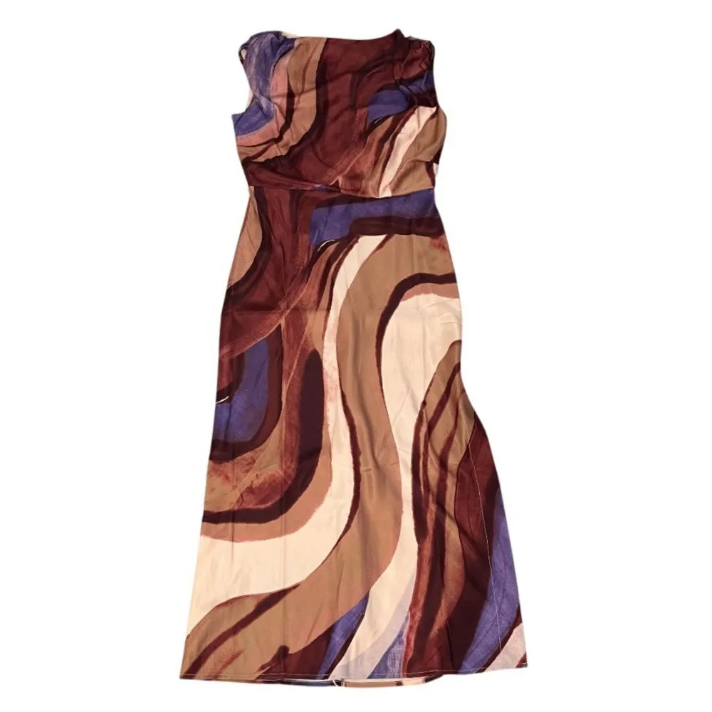 BANANA REPUBLIC Factory Sleeveless Dress Multi Color Abstract Print Size 10 NEW - Image 4