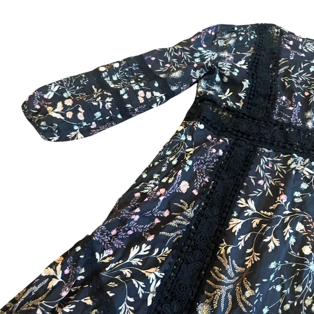 Moulinette Soeurs Anthropologie Floral Print Dress Lace Trim Size 2 Women's - Image 10