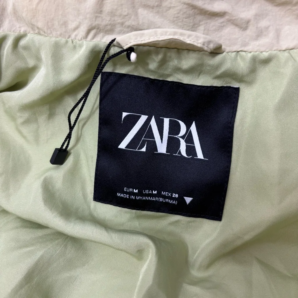 Zara Light Beige Puffer Jacket Full Zip Water Repellent Oversize Size M - Image 10