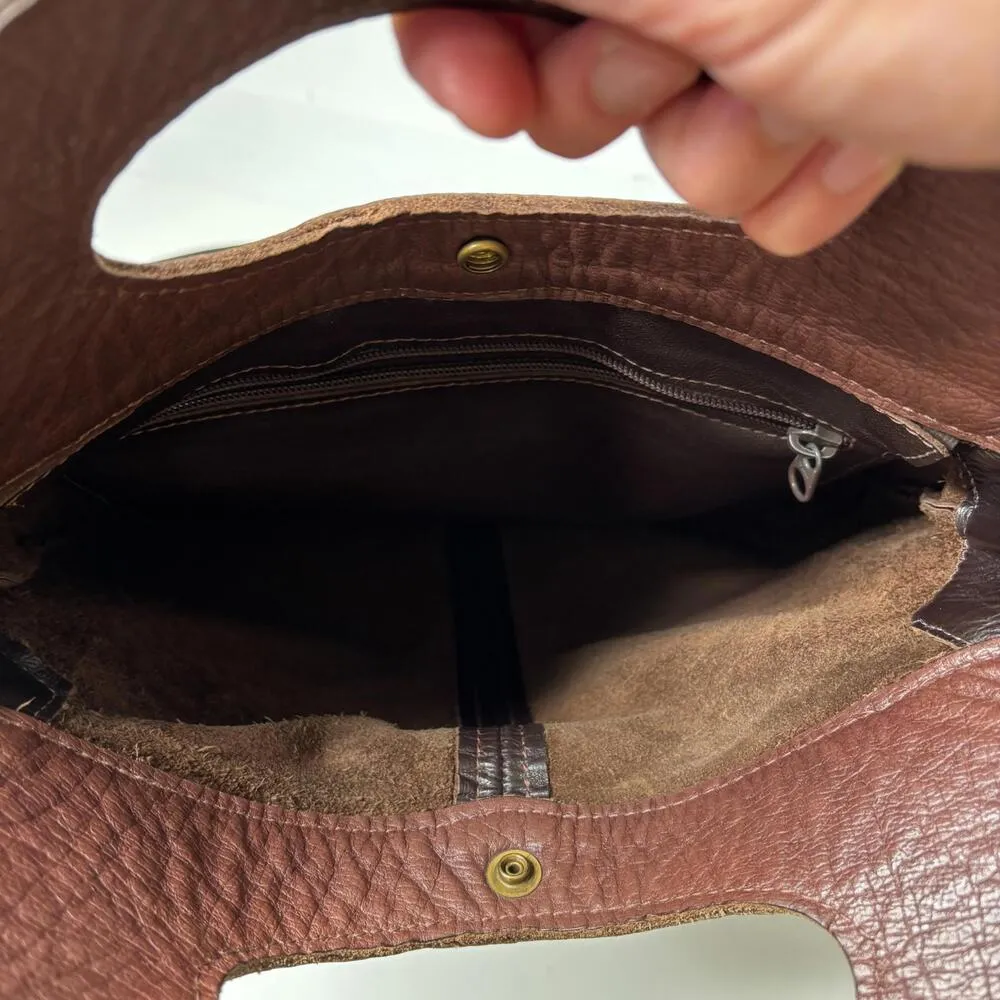 Vintage Brown Leather Crossbody Handbag Bag Purse Smooth Retro VTG Two Tone Chic - Image 4