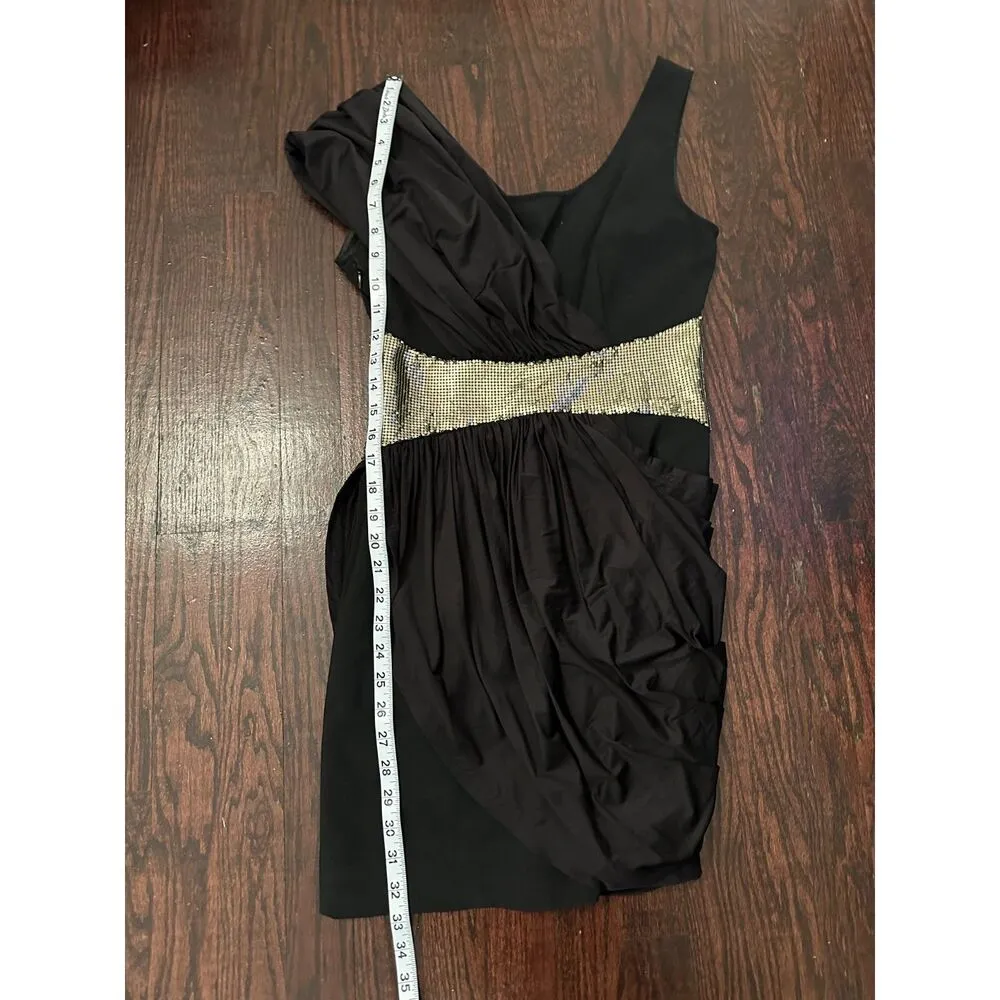 VINTAGE SUPER UNIQUE ALEXANDER MCQUEEN Black Toga Dress with Gold Size 4 - Image 8