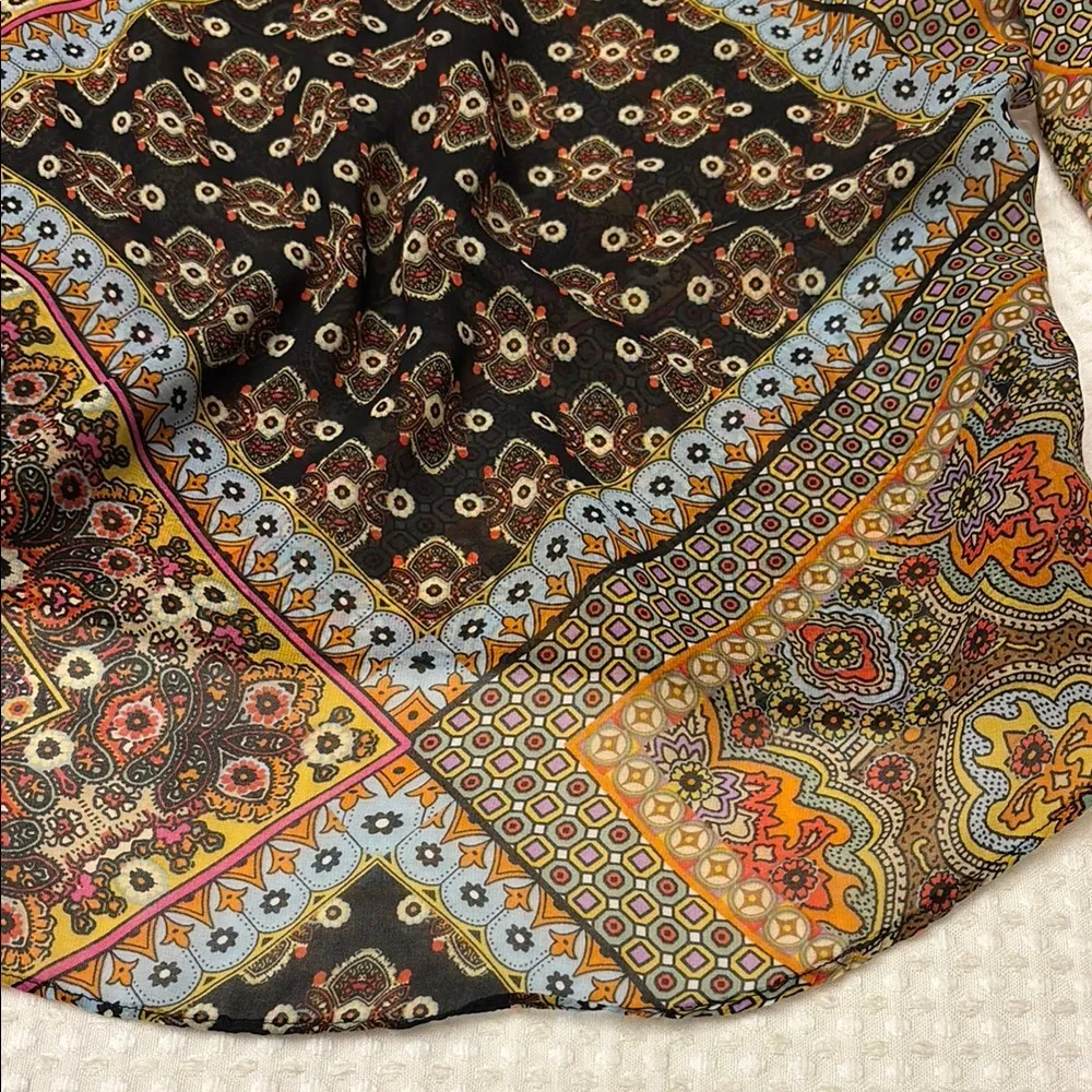 CHA CHA VENTE Size M Bohemian Paisley Floral Semi Sheer Women's Top Blouse Brown Size M - Image 9
