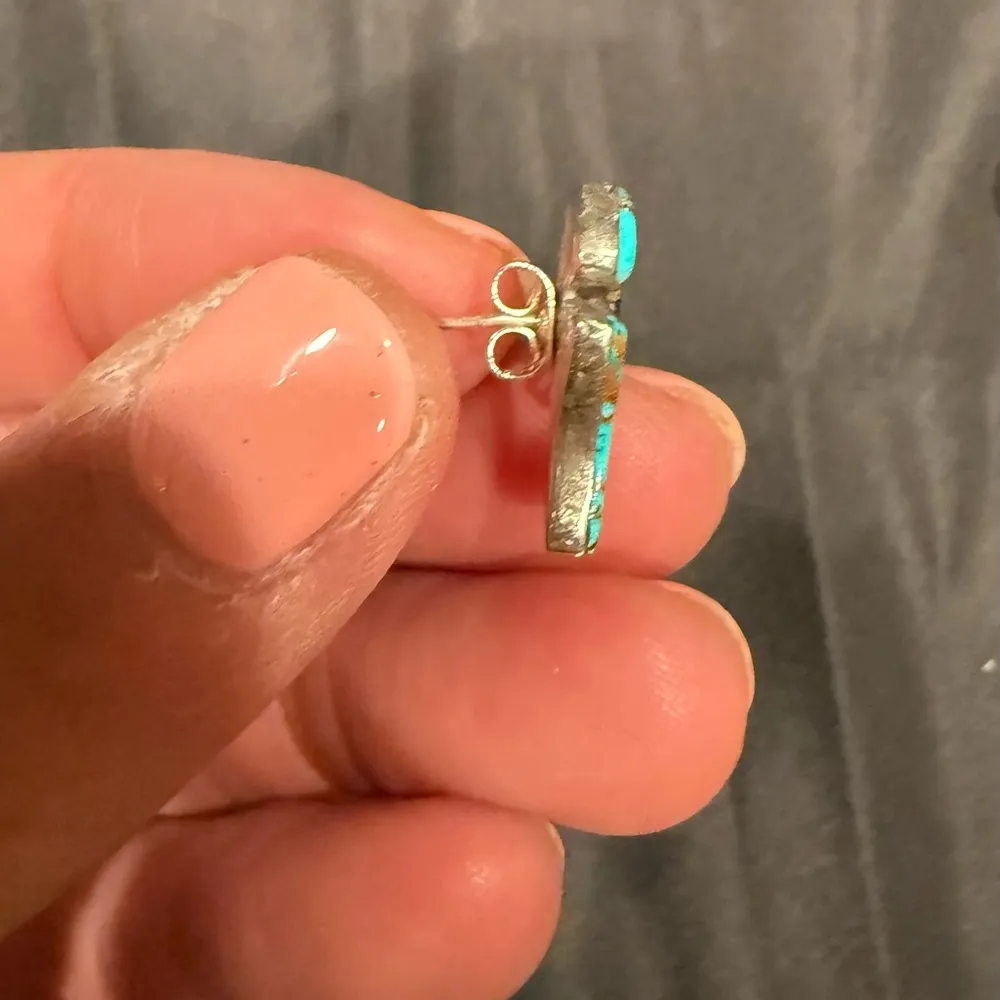 Turquoise and Sterling Silver Inlay Navajo Spirit Bear Earrings Blue - Image 9