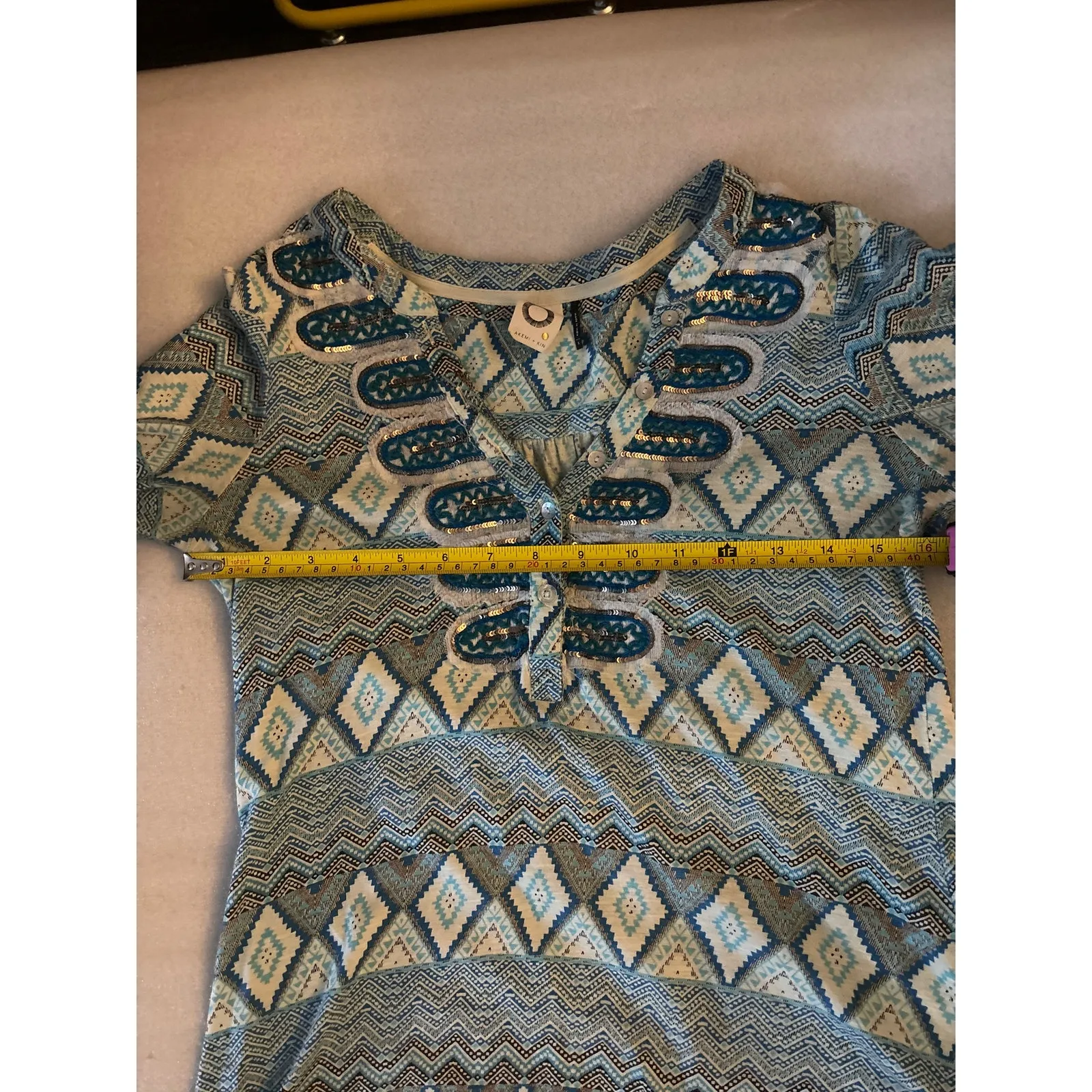 Akemi + Kin ANTHRO Turquoise Sequin Top S Bohemian Festival Hippie Mermaid Blue - Image 7