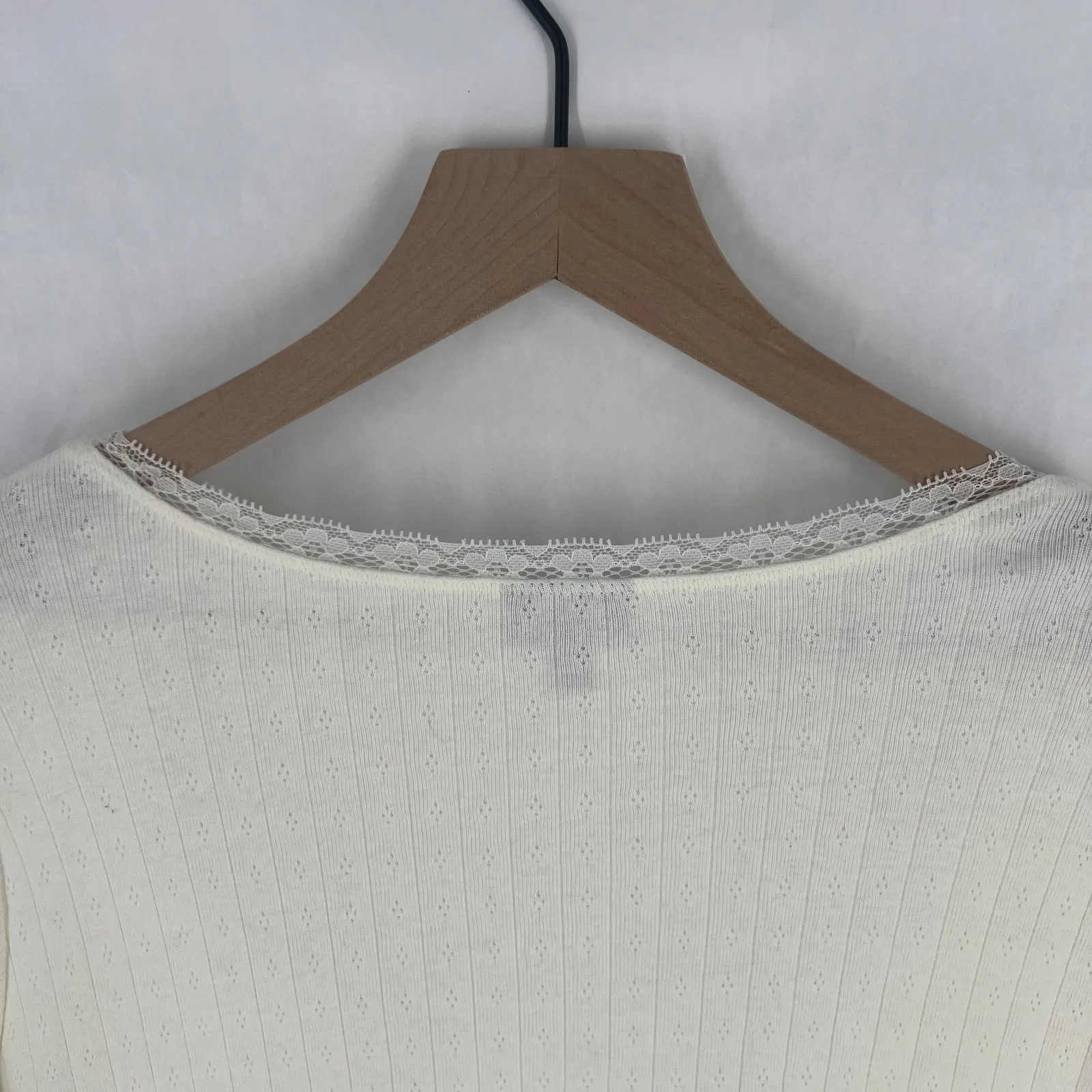 Torrid Babydoll Henley Top 3X Cream 100 % Cotton Pleated Ruffle Hem Lace Trim - Image 10