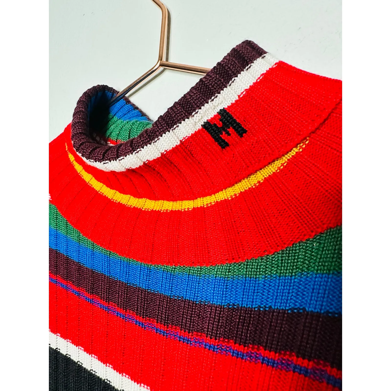 MSGM Rainbow Multicolored Striped Knit Ruffle Bell Sleeve Turtleneck Sweater XS - Image 10