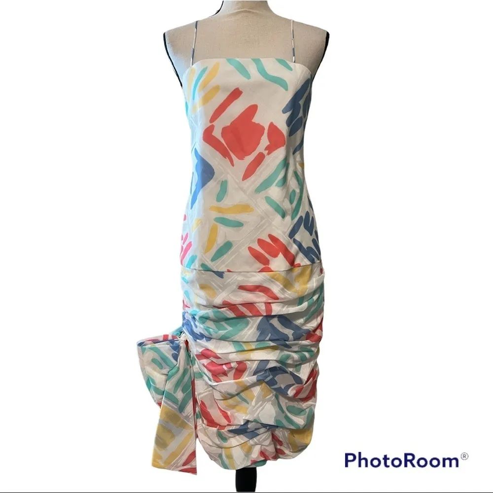 Pastel womens 80's drop waist taffeta big bow gathered geometric prom cocktail Blue Size undefined - Image 13