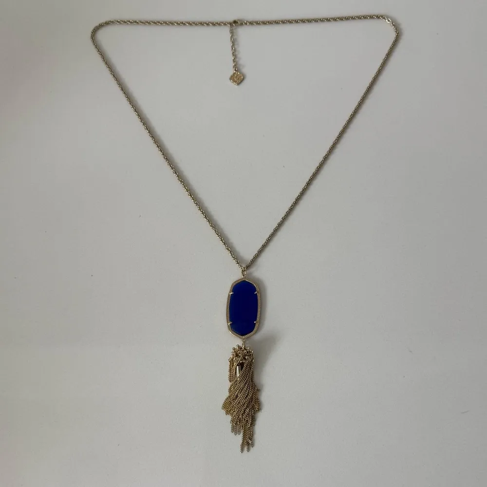 Kendra Scott Rayne Cobalt Blue Cat's Eye Pendant
Gold Tassel Long Necklace - Image 2
