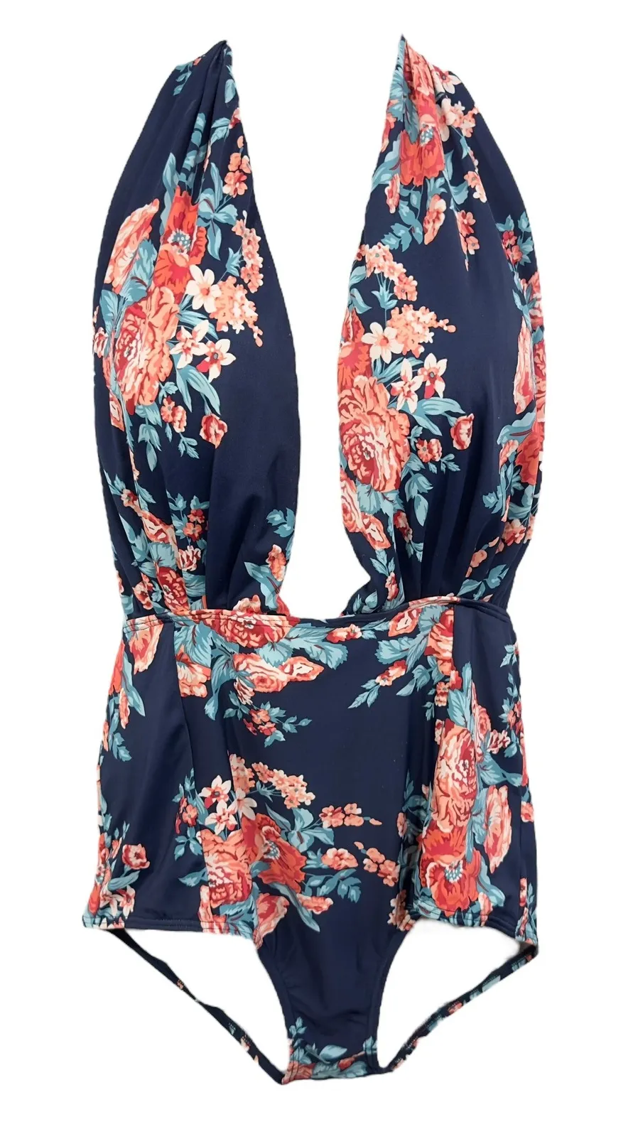 Cocoship Plus Size 3X Swimsuit Floral Plunge One Piece Open Back Halter 1003 - Image 1