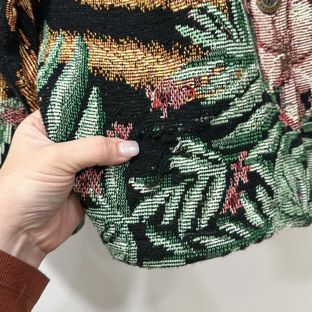 Sugar Street Weaver Women Jacket Medium Tapestry Safari Palm Button Tweed Africa Brown - Image 5