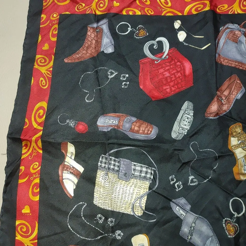 Brighton Scarf Purse Wrap Silk Accessories Design Red Yellow Border Signature - Image 4