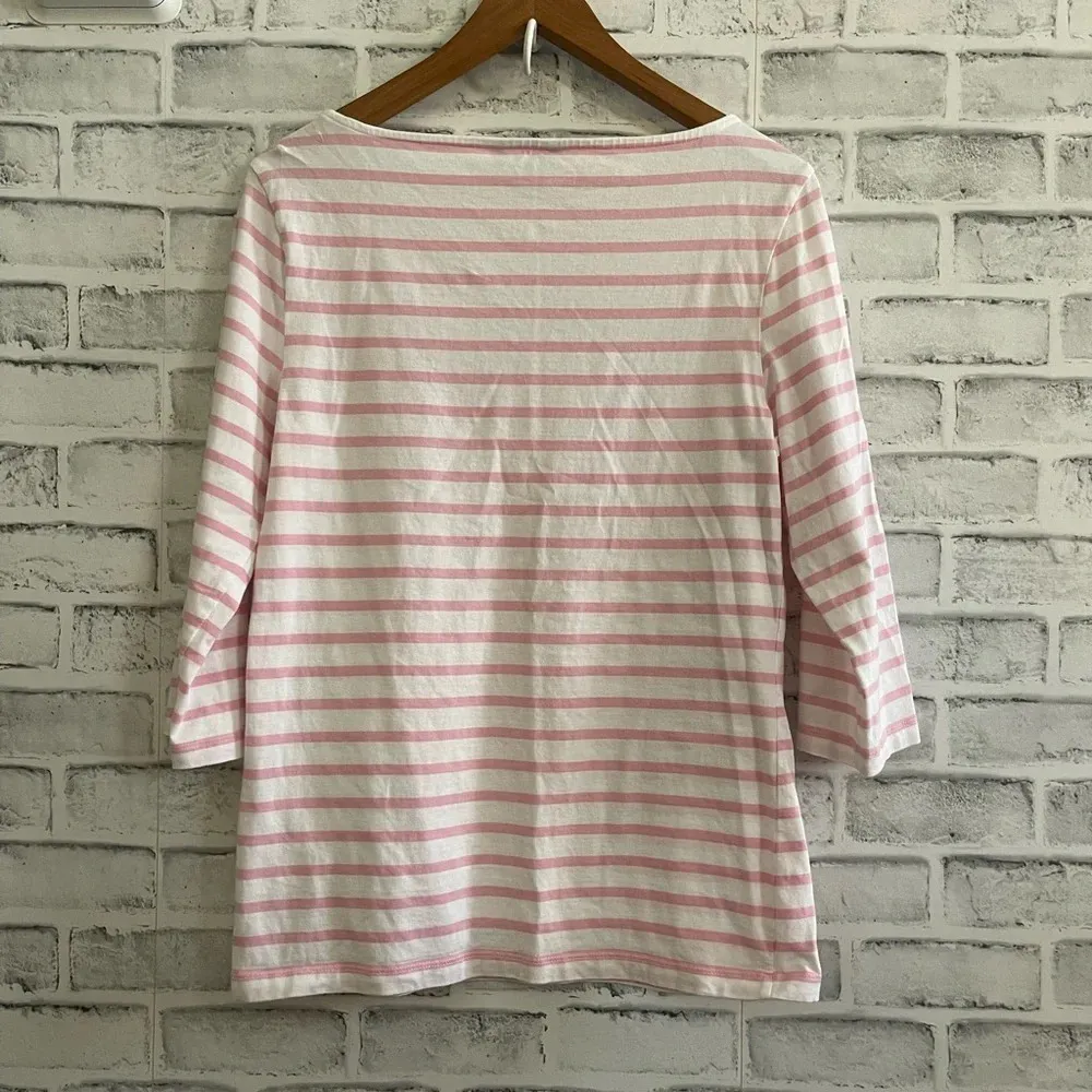 Women’s Tommy Hilfiger white with pink stripe boat neck crop sleeve top Large - Image 2