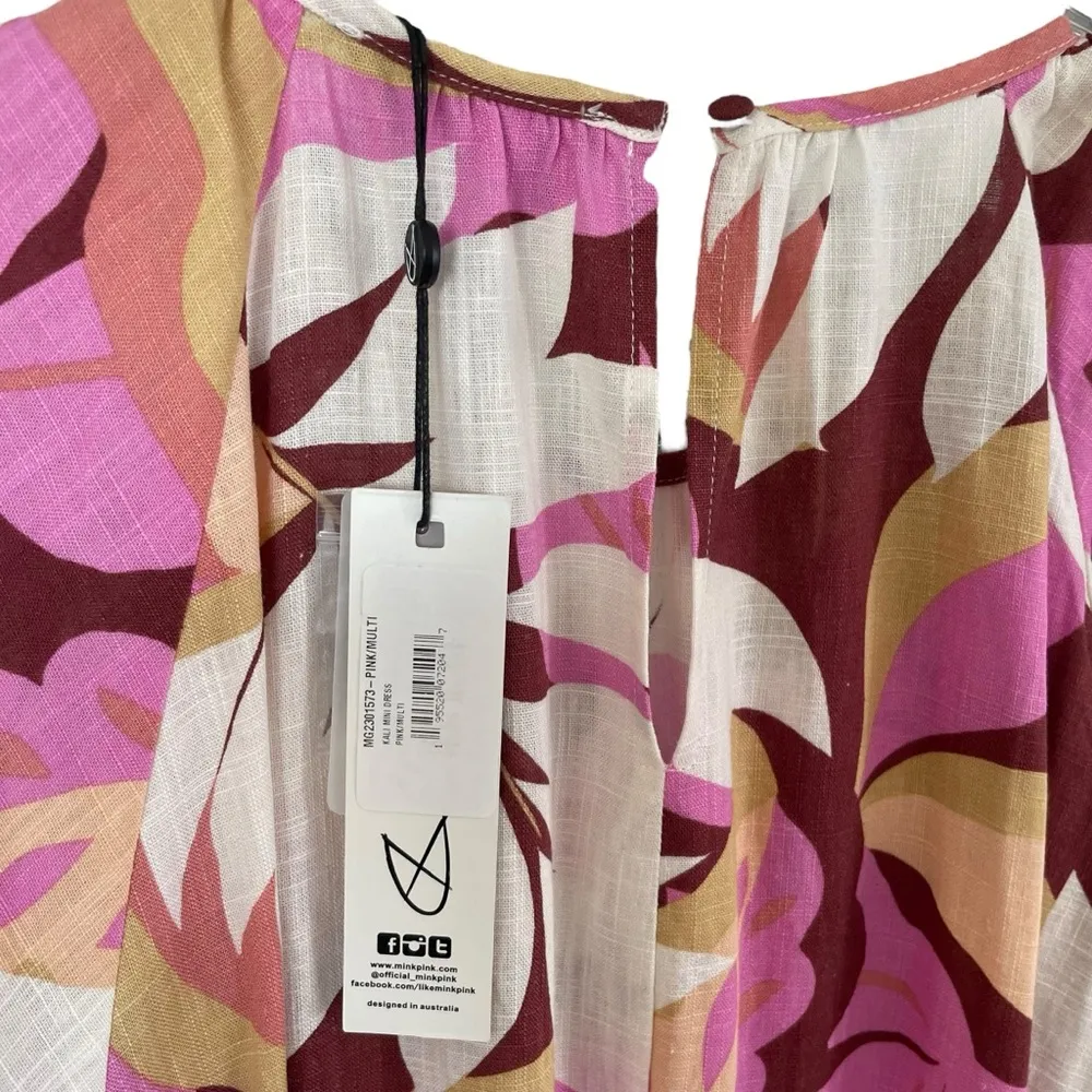 MINKPINK Kali Mini Dress Linen Blend Floral Lightweight Tie Waist - Image 7