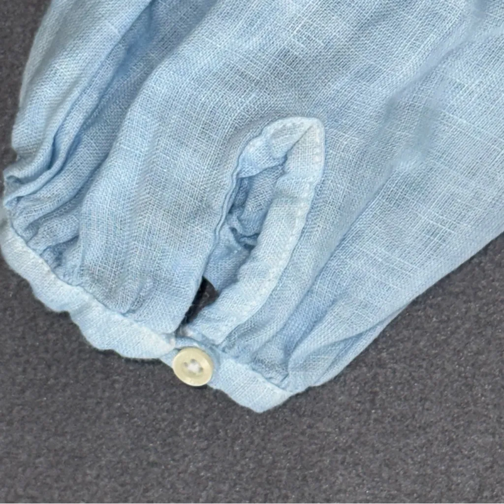 120% Lino Sky Blue‎ Women's Mandarin collar Drawstring Bottom Shirt size large Blue - Image 11