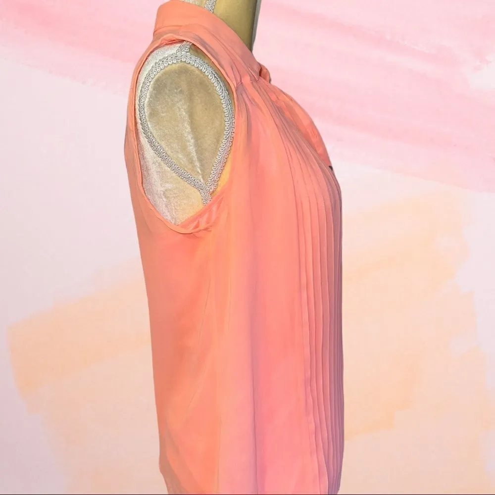 Nwot Attention brand peachy orange sheer sleeveless pleated top with camisole! - Image 7