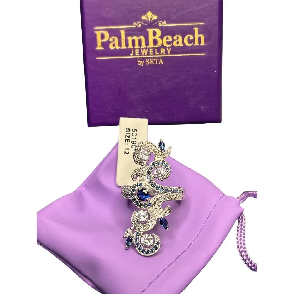 Palm Beach Jewelry Simulated Sapphire CZ Elongated Vine Ring Silver Tone Sz 12 N - Image 5