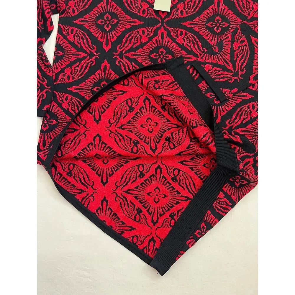 Joan Vass New York Sweater Tunic Size S Black Red Jacquard Asymmetrical Hem - Image 7