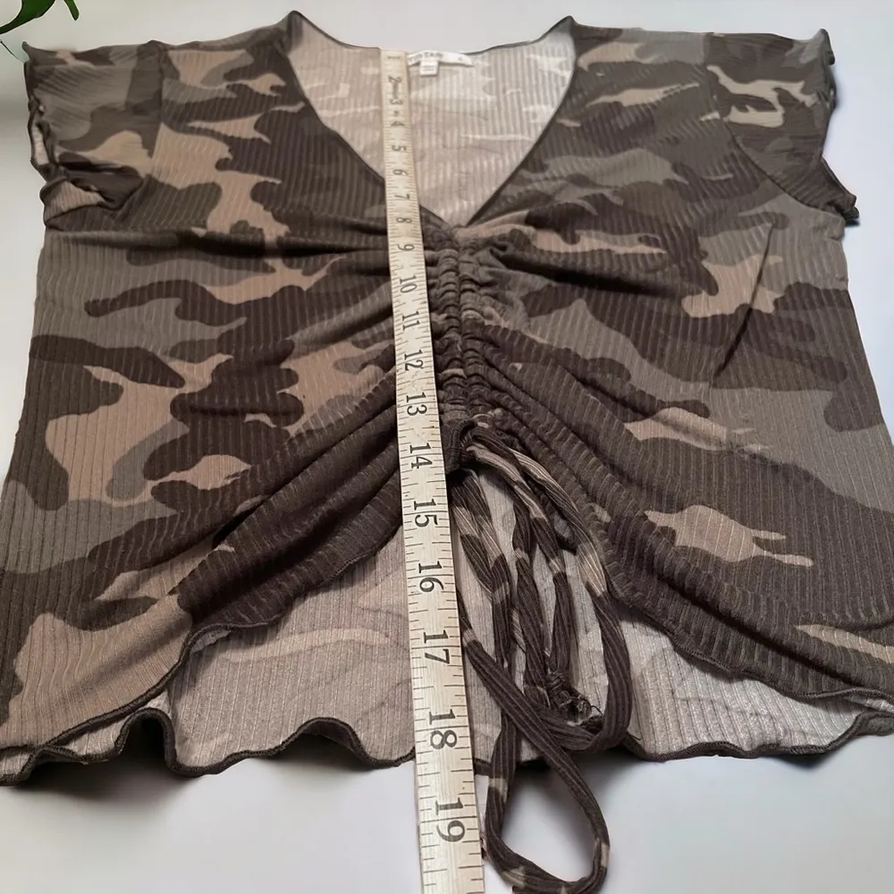 Camouflage V-Neck Tie-Hem Drawstring Short Sleeve Crop Top - Image 8