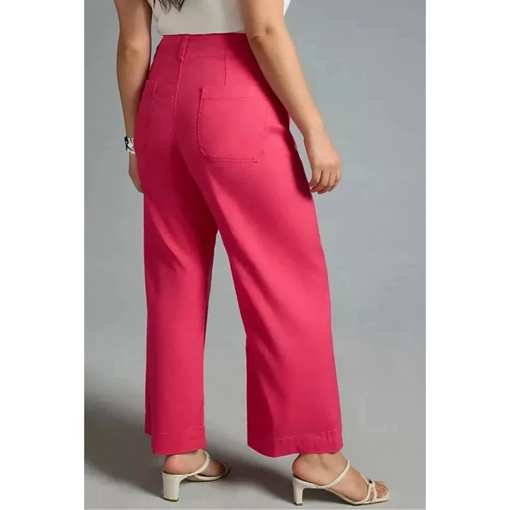 Maeve Anthropologie The Colette Linen Blend Wide-Leg Crop Pants Sz 18W Geranium - Image 2