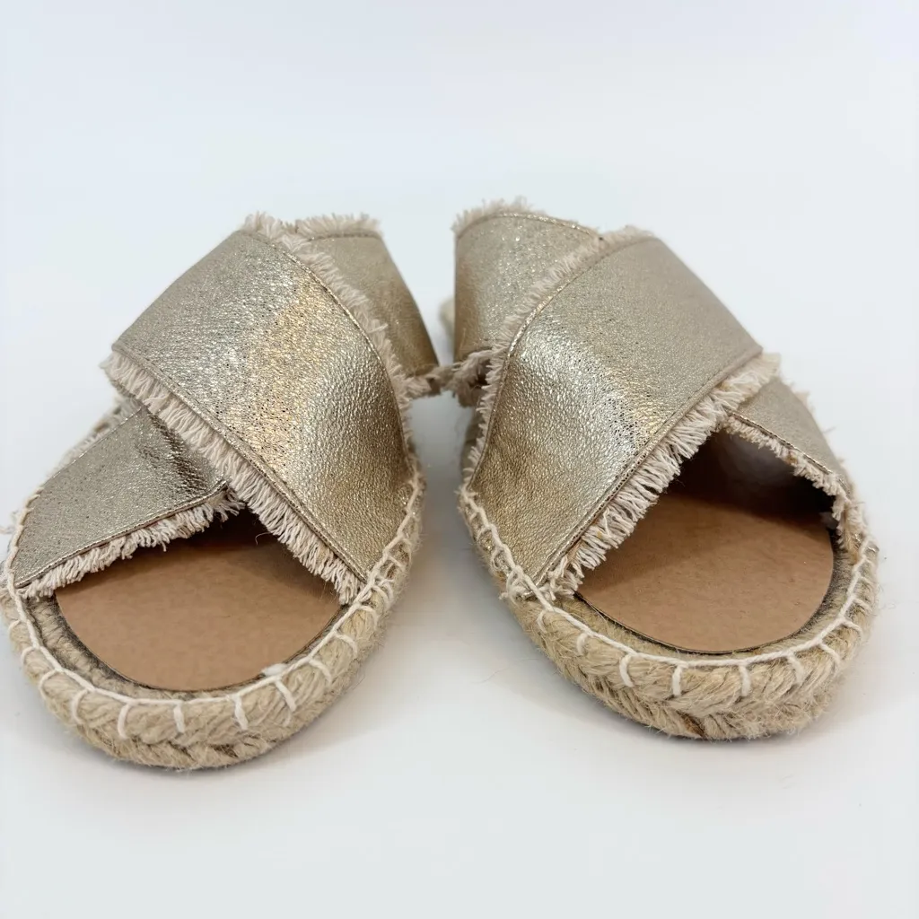 Olivia Miller Joseline Espadrille Flat Slide Sandals Size 9 Gold Tan Metallic - Image 3