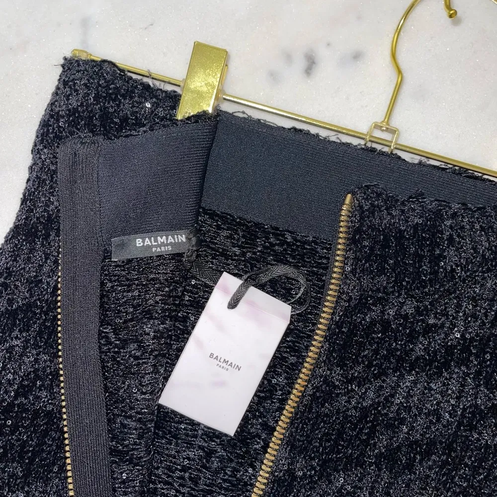 Balmain Black Sequin-Embellished Houndstooth Stretch-Knit Skirt - Image 12