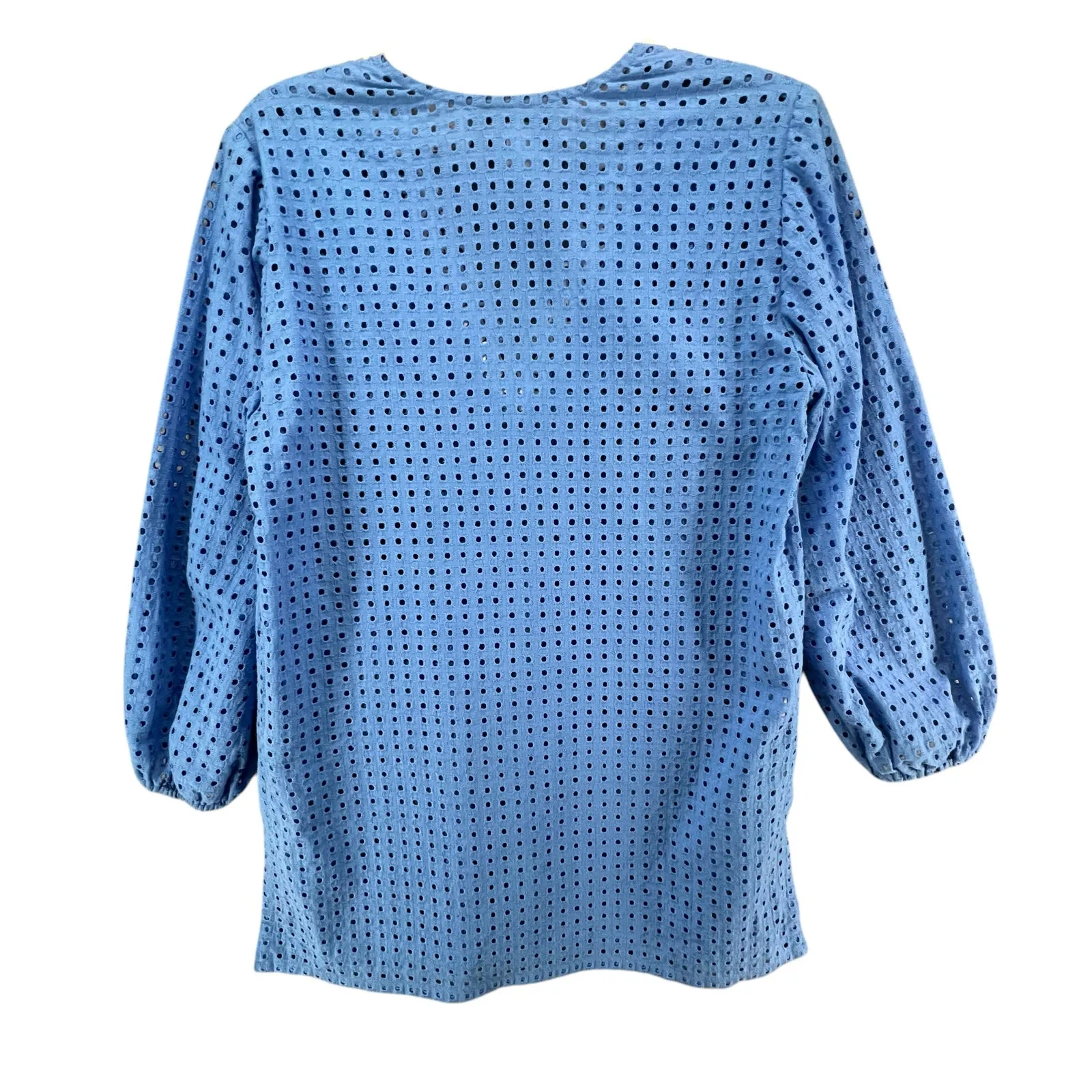 Sara Campbell Blouse Womens Small Blue Eyelet Lace V Neck Top Made in USA Casual - Image 4