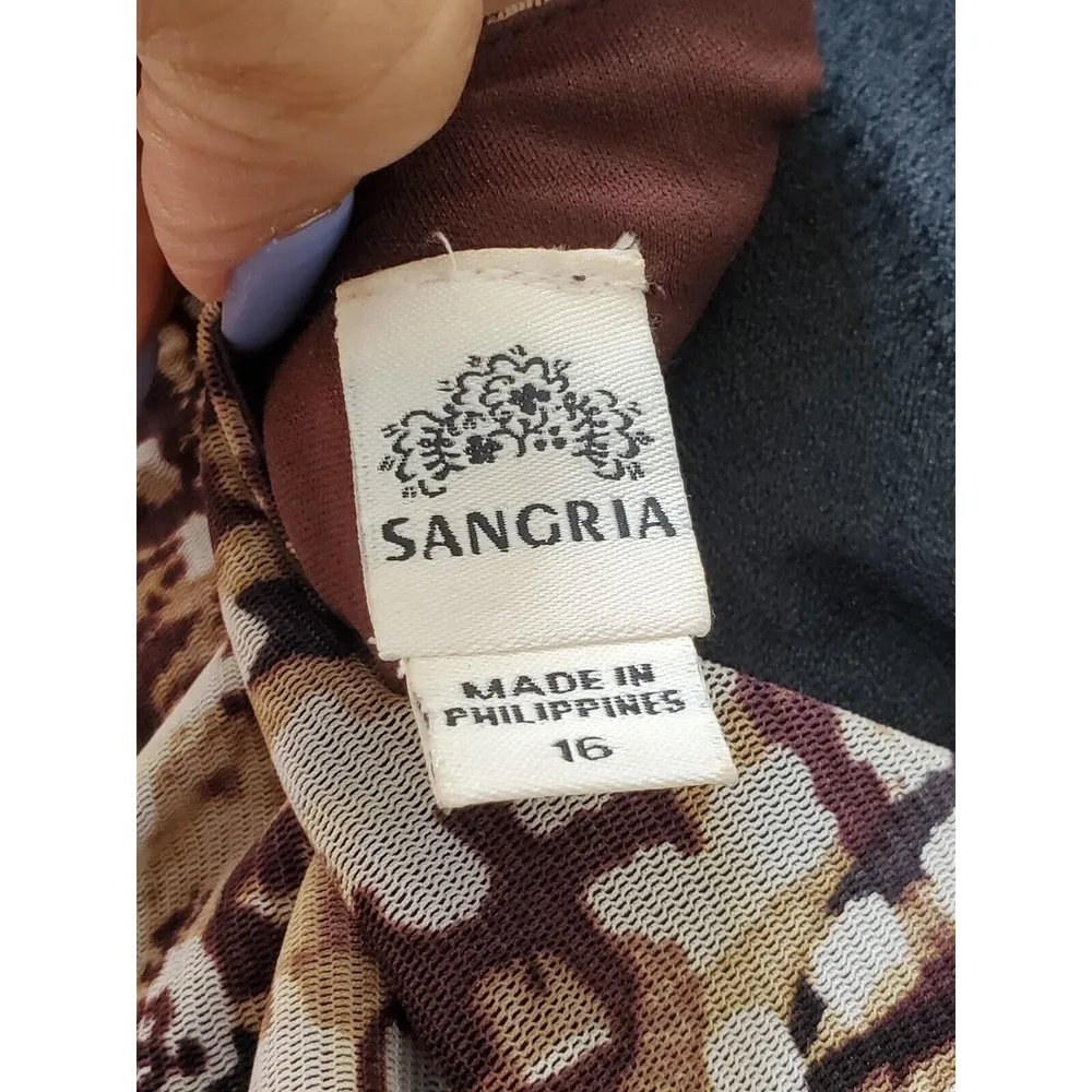 Sangria Womens Multicolor 100% Nylon 3/4 Sleeve V Neck Knee Length Dress Size 16 - Image 10