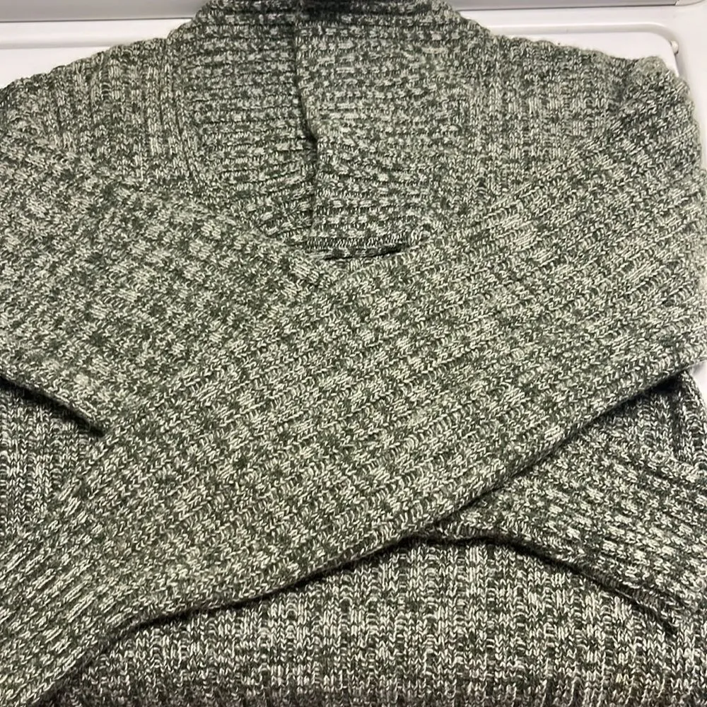 Lambs Wool Blend Heather Green Long Sleeve Cable Knit Cross Cowl Neck Sweater-PL - Image 13