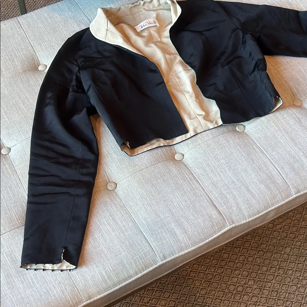 Sylvia Heisel Vintage Black Creme Interior Collared Blazer Jacket Size 4 - Image 2