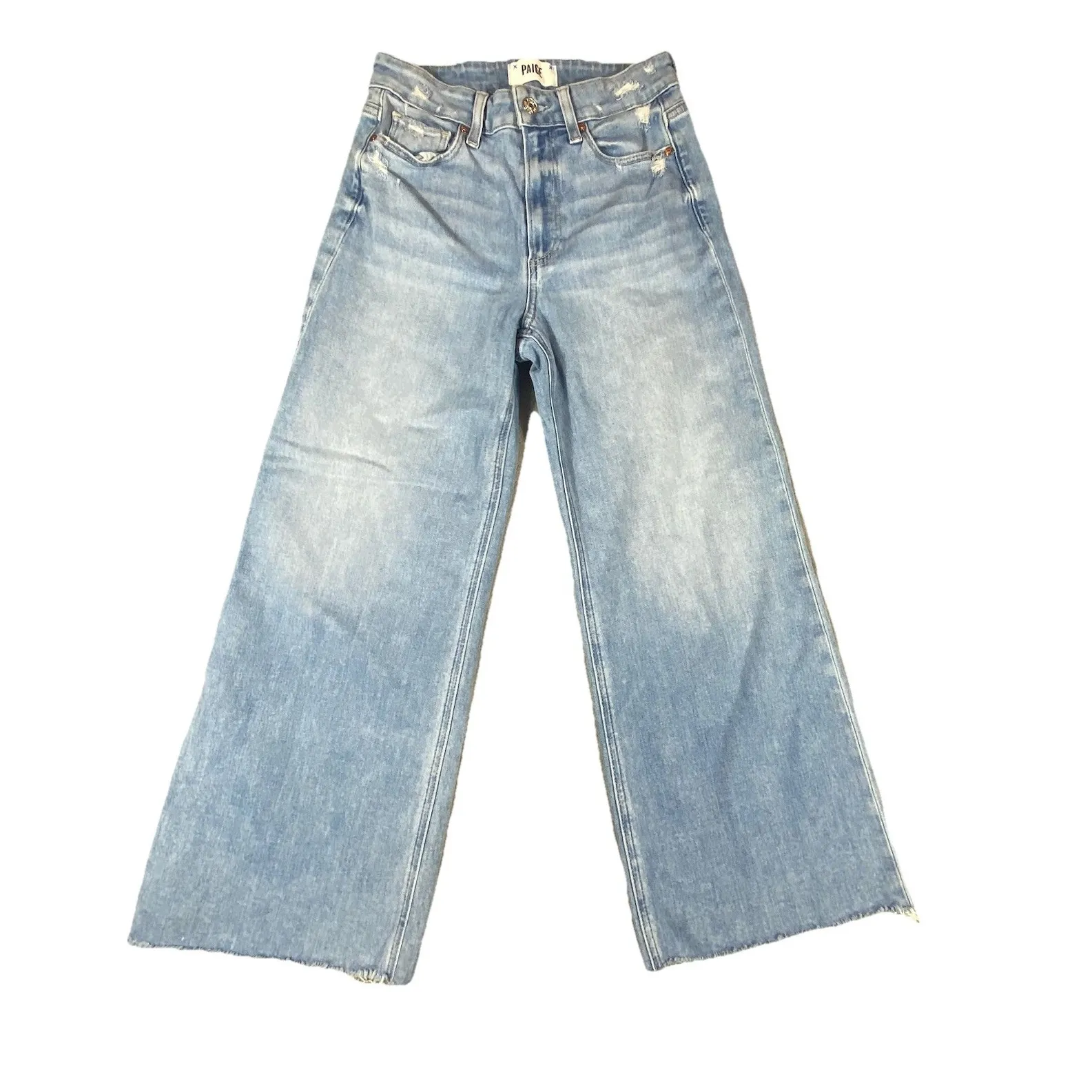 Paige Jeans 26 Petite Anessa Cropped Wide Leg Denim High Rise Hipster Trousers - Image 5