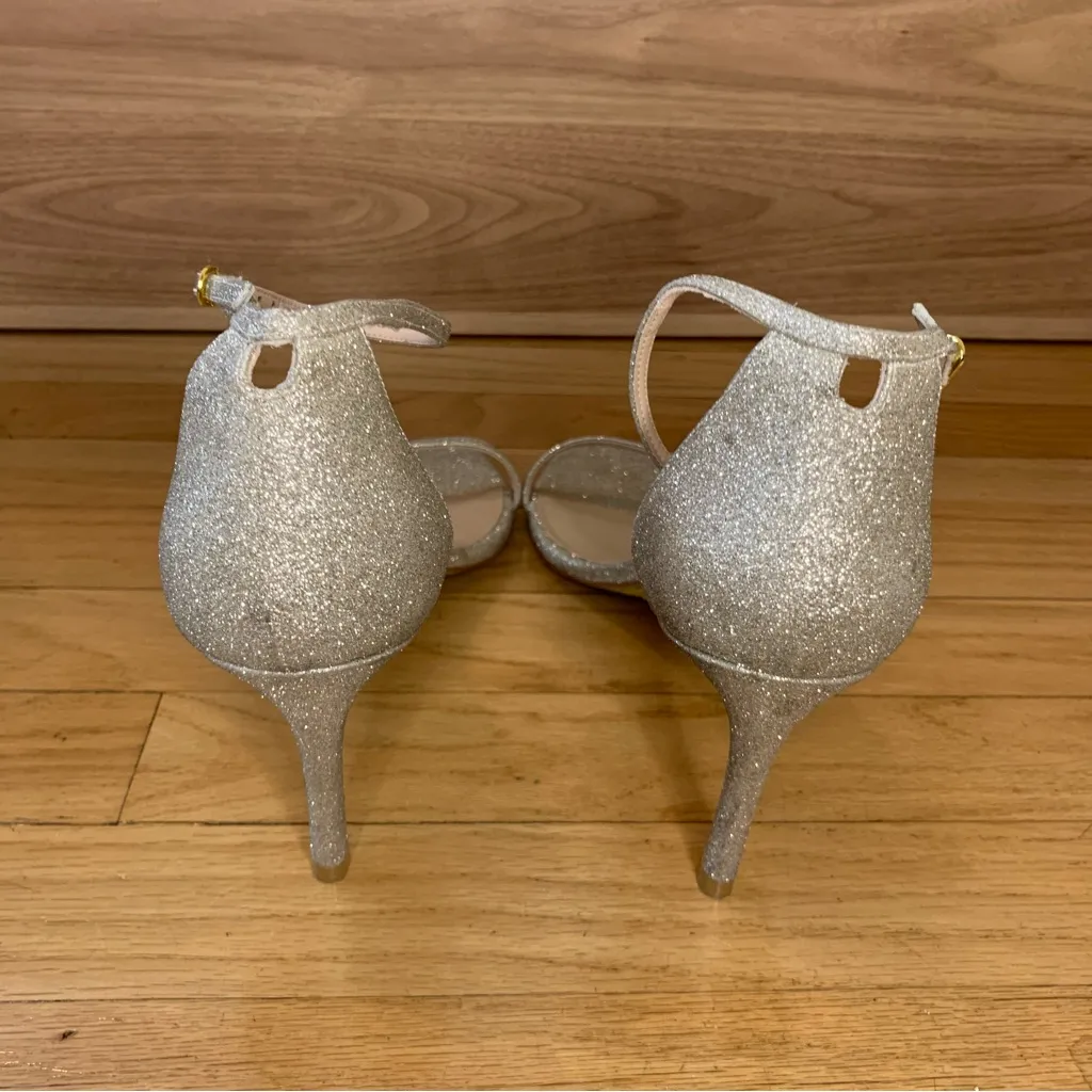 Stuart Weitzman Champagne Glitter Ankle Strap Heeled Sandals - Size 12 - Image 5