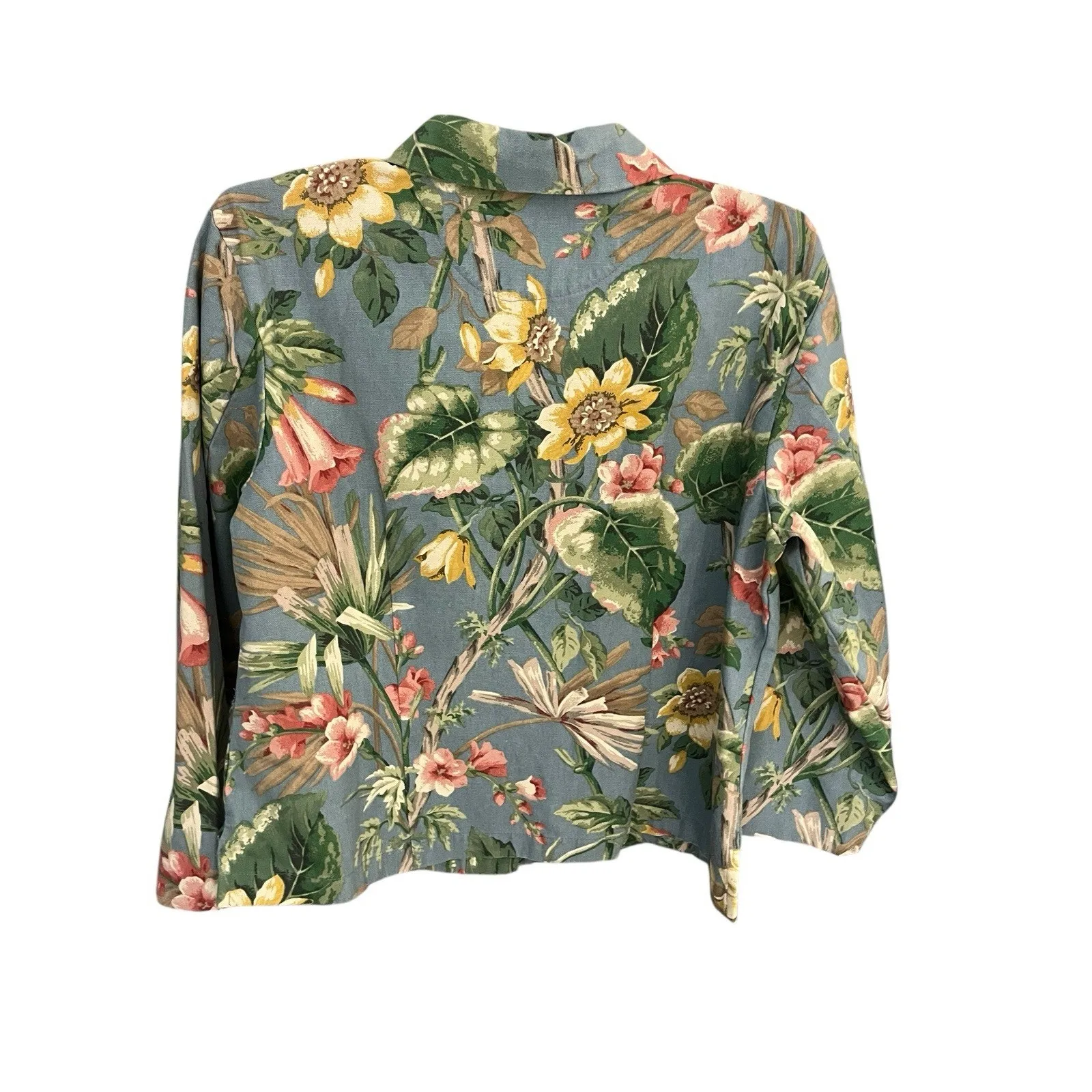 Coldwater Creel Women's L floral print collard denim button-up jacket USA made - Image 2